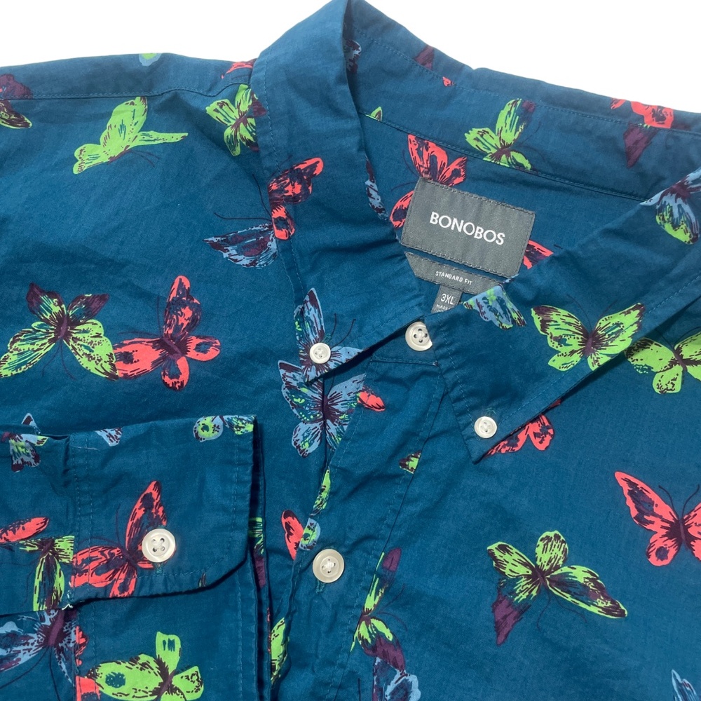 Bonobos 3XL Teal Butterflies Long Sleep Button‎ Up Pockets
